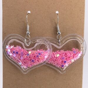 PVC Pink Heart Confetti Dangle Earrings